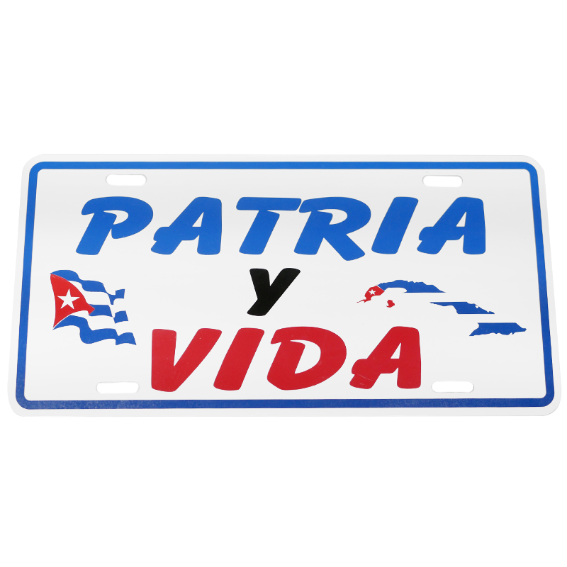 Patria y Vida Cuban Flag License Plate White
